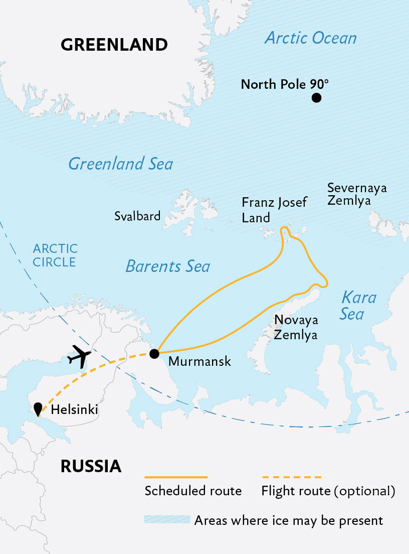 16-days Arctic cruise to Franz Josef Land and Novaya Zemlya from Murmansk port. Kola Travel
